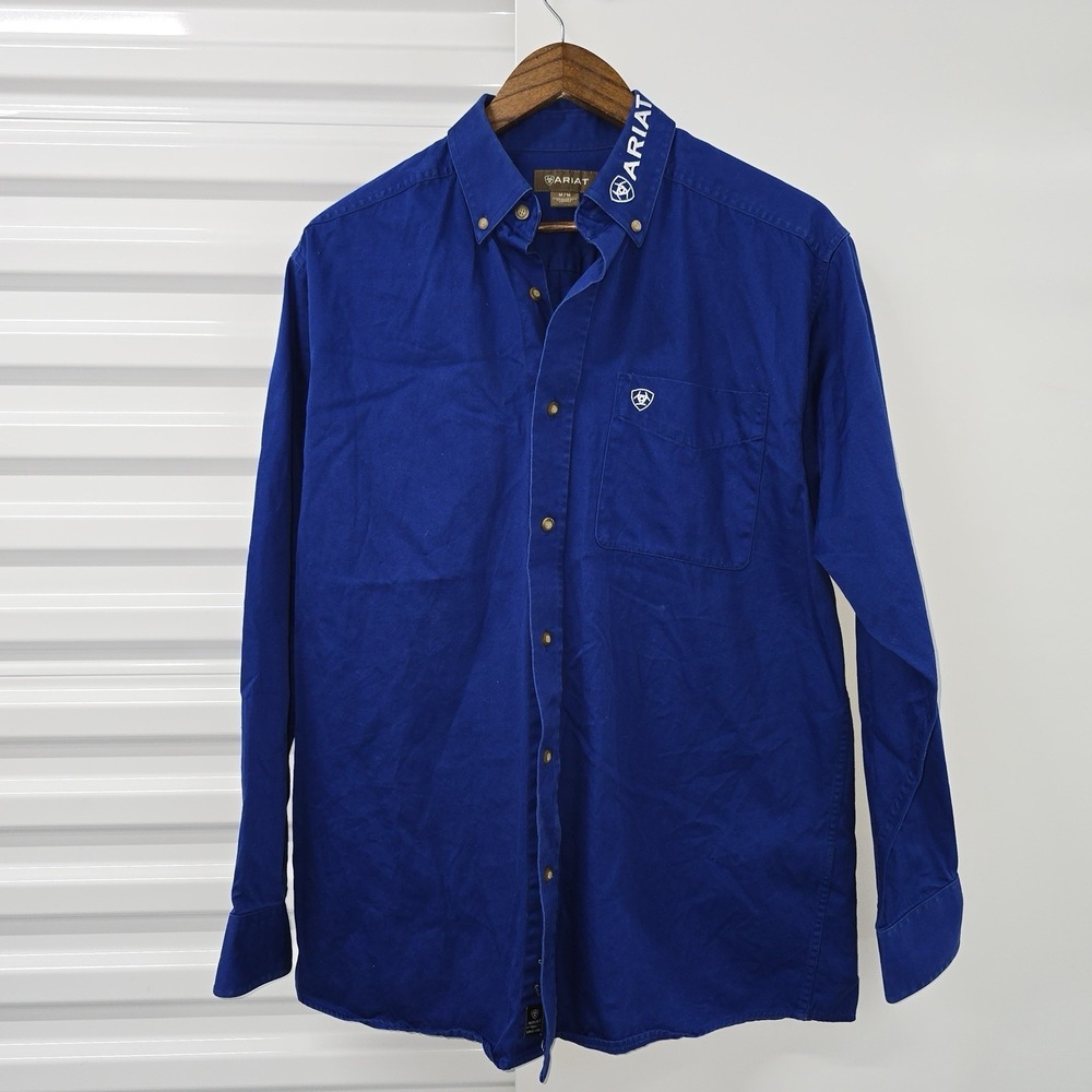 Ariat Team Logo Shirt Mens Medium Blue Long Sleeve Button Up Western